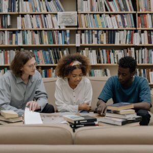 students studying in library